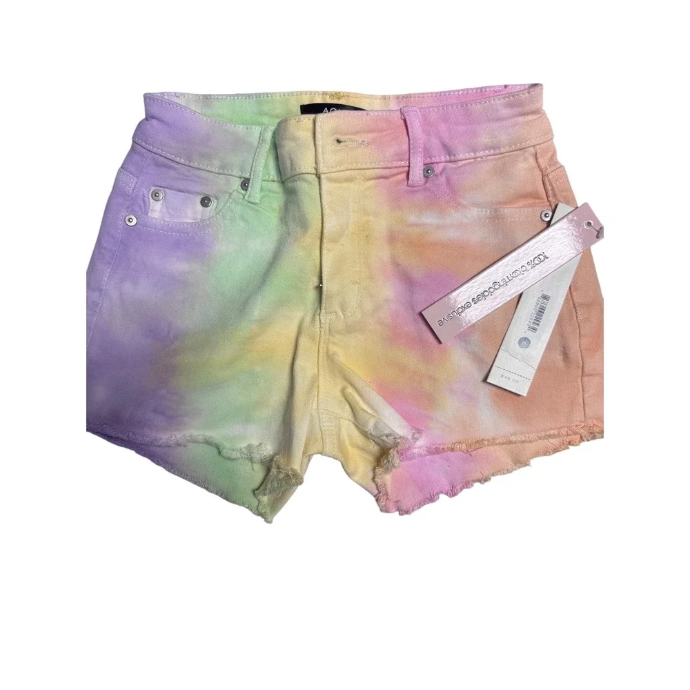 Aqua Girls Tie Dye Denim Jacket &‎ Shorts Set Raw Hem - Kids Size 8/M
